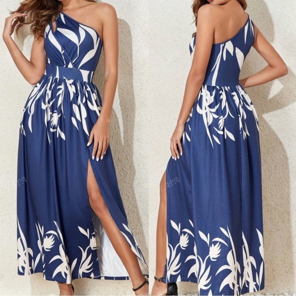 Boho Floral Print one shoulder split hem maxi Dress - Picture 2 of 2